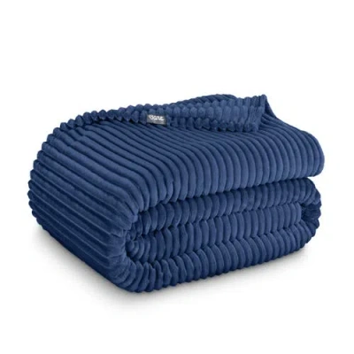Bare Home Ribbed Microplush Fleece Blanket In Blue