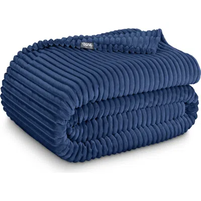 Bare Home Ribbed Microplush Fleece Throw Blanket In Blue