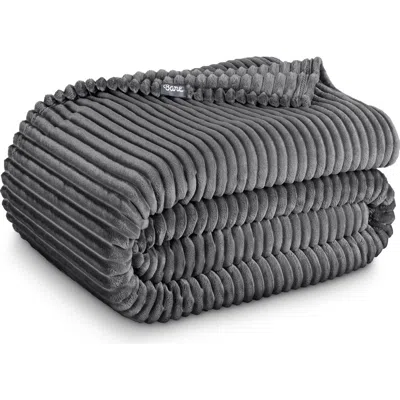 Bare Home Ribbed Microplush Fleece Throw Blanket In Gray