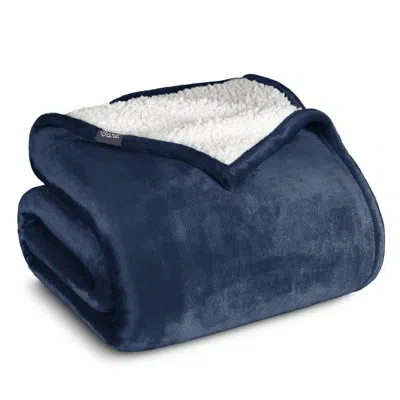 Bare Home Sherpa Fleece Blanket In Dark Blue