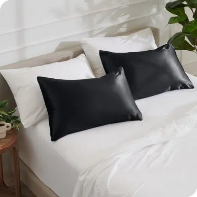 Bare Home Soft Poly Satin Pillowcase Set In Black