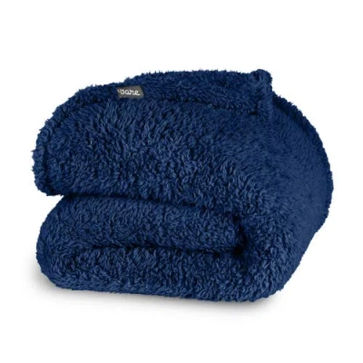 Bare Home Solid Faux Shearling Blanket In Blue
