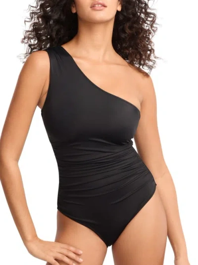 Bare One Shoulder One-piece In Black