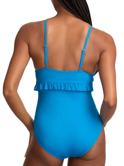 Bare Plunge Ruffle One-piece In Blue