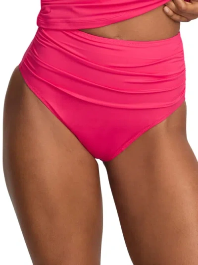 Bare Ruched High-waist Bikini Bottom In Raspberry Sorbet