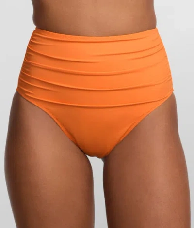 Bare Ruched High-waist Bikini Bottom In Tangerine