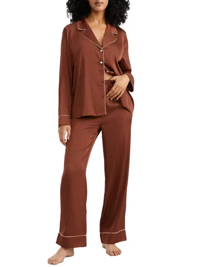 Bare Women's The Washed Satin Pajama Set In Brown