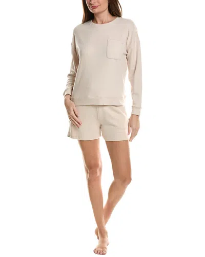 Barefoot Dreams 2pc Brushed Fleece Top & Short Set In Gray