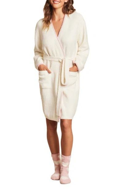 Barefoot Dreams Amoré Tipped Cozychic™ Robe In Pearl/pink Peonie