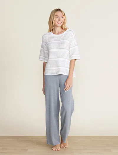 Barefoot Dreams Boucle Striped Pullover In Stone / Pearl