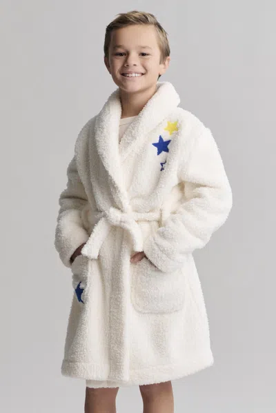 Barefoot Dreams Babies' Brushed Cozychic® Youth Embroidered Planet Robe In Neutral
