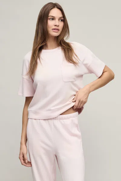 Barefoot Dreams Brushed Fleece Short Sleeve Dropped Shoulder Pullover In Pink Sand
