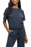 Barefoot Dreams Brushed Fleece Short Sleeve Pullover In Blue