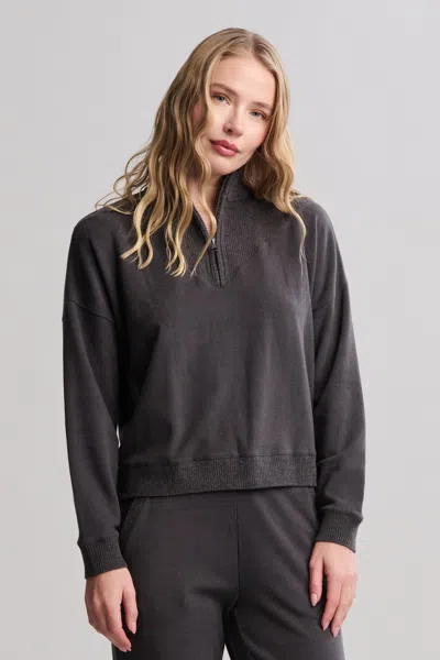 Barefoot Dreams Brushed Fleece With Cozychic Ultra Lite® Rib 1/2 Zip Pullover In Carbon