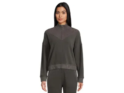 Barefoot Dreams Brushed Fleece With Cozychic Ultra Lite(r) Rib 1/2 Zip Pullover In Black