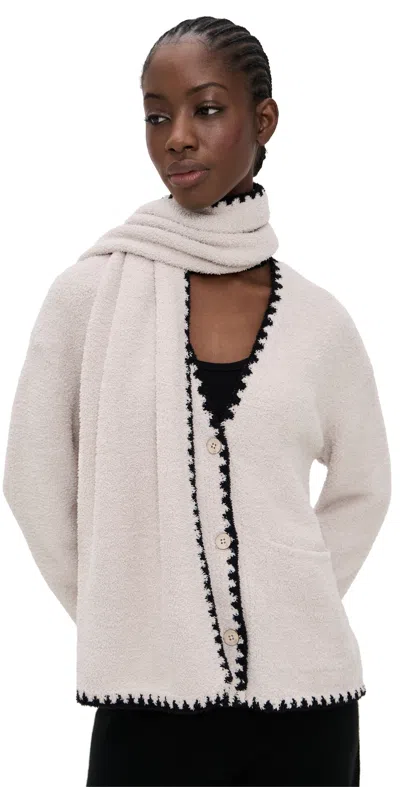 Barefoot Dreams Cozy Chic Blanket Stitch Detachable Scarf Cardigan Stone In Neutral