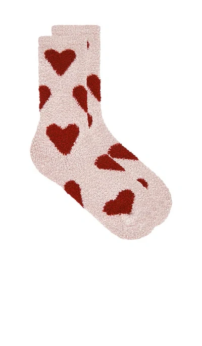 Barefoot Dreams Cozy Chic Heart Print Socks In Brown