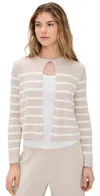 Barefoot Dreams Cozy Chic Lite Striped Cardigan With Button Stone/pearl In Stone/pearl