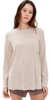 Barefoot Dreams Cozy Chick Ultralight Crewneck Sweater With High Slits Stone In Stone