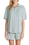 Barefoot Dreams ® Cozy Terry® Short Sleeve Button-up Shirt In Beach Glass
