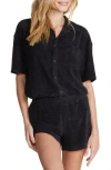 Barefoot Dreams ® Cozy Terry® Short Sleeve Button-up Shirt In Black