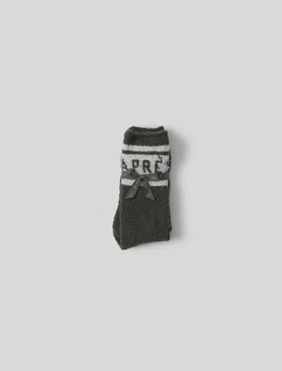 Barefoot Dreams Cozychic® Apres Ski Socks In Dark Moss / Cream