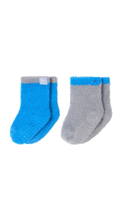 Barefoot Dreams Cozychic Baby Tipped Sock Set In Blue