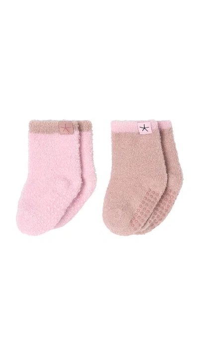 Barefoot Dreams Cozychic Baby Tipped Sock Set In Pink