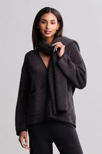 Barefoot Dreams Cozychic® Blanket Stitch Cardigan With Detachable Scarf In Carbon