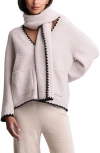 Barefoot Dreams Cozychic® Blanket Stitch Cardigan With Detachable Scarf In Neutral