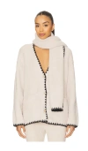 Barefoot Dreams Cozychic Blanket Stitch Cardigan With Detachable Scarf Cozychicæ¯›æ¯¯ç¼�åˆ¶å¼€è¡«ï¼œé…�å�¯æ‹†å�¸å›´å In Neutral