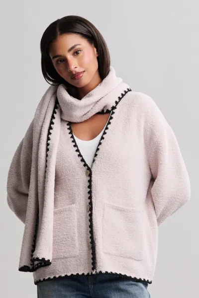 Barefoot Dreams Cozychic® Blanket Stitch Cardigan With Detachable Scarf In Stone