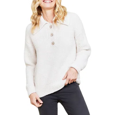 Barefoot Dreams Cozychic Polo Collar Sweatshirt In Heather Stone/cream