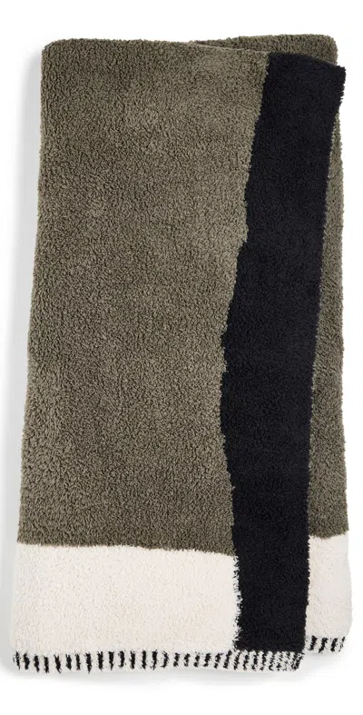 Barefoot Dreams Cozychic Colorblock Throw Khaki Green Multi