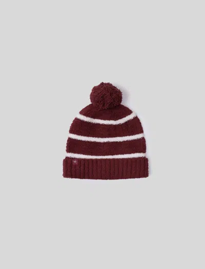 Barefoot Dreams Cozychic® Contrast Grid Beanie In Crimson / Cream