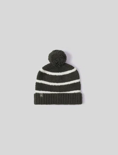 Barefoot Dreams Cozychic® Contrast Grid Beanie In Dark Moss / Cream
