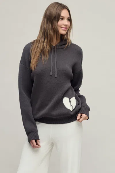 Barefoot Dreams Cozychic® Cotton Heart Breaker Hoodie In Carbon / Pearl