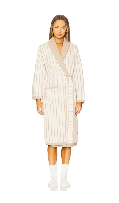 Barefoot Dreams Cozychic Cotton Pinstripe Robe In Cream & Tan
