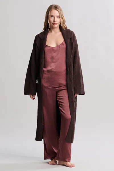 Barefoot Dreams Cozychic® Cotton Rib Long Coat In Brown