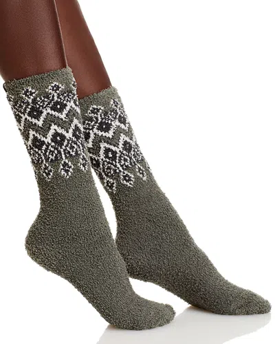 Barefoot Dreams Cozychic Fair Isle Socks In Olive Branch