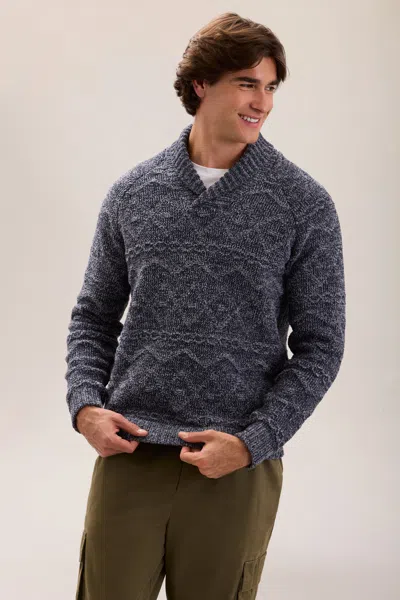 Barefoot Dreams Fair Isle Shawl Collar Sweater In Blue
