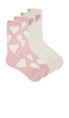 Barefoot Dreams Cozychic Heart Print Sock Set In Pink Peonie & Pearl
