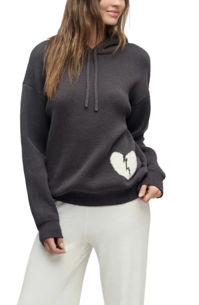 Barefoot Dreams Cozychic® Heartbreaker Cotton Graphic Sweater Hoodie In Gray