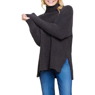 Barefoot Dreams Cozychic High-low Turtleneck Pullover In Carbon
