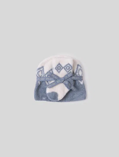 Barefoot Dreams Cozychic Lite® Baby Fair Isle Beanie And Sock Set In Blue Dusk / Cream