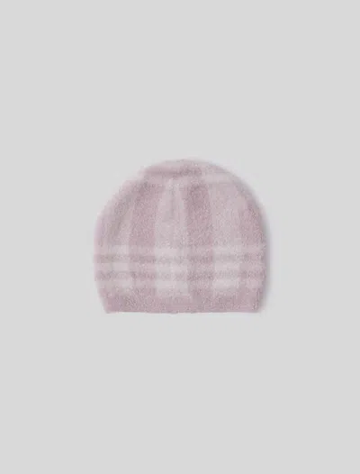 Barefoot Dreams Cozychic Lite® Baby Plaid Beanie In Barely Pink / Cream