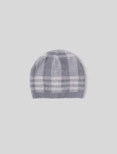 Barefoot Dreams Cozychic Lite® Baby Plaid Beanie In Moonbeam / Cream