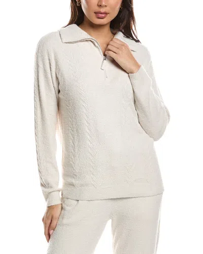 Barefoot Dreams Cozychic Lite Cable 1/2-zip Pullover In White