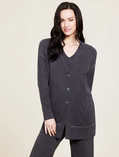Barefoot Dreams Cozychic Lite® Contrast Stitch Cardigan In Carbon / Pearl