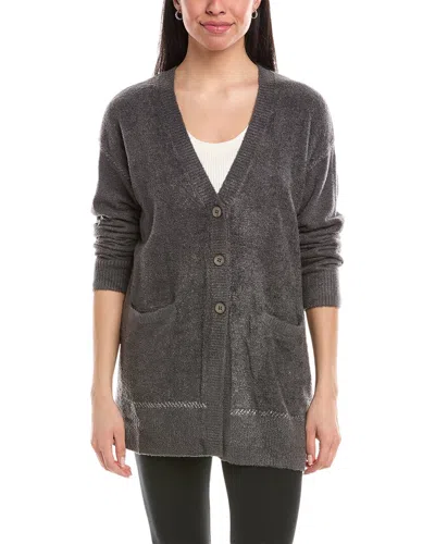 Barefoot Dreams Cozychic Lite Contrast Stitch Cardigan In Gray